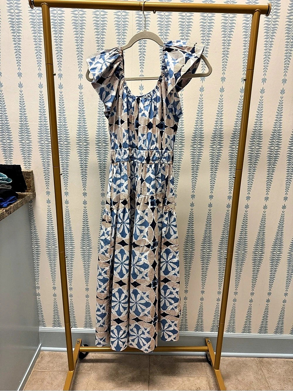 Marea Women's Geometric Maxi Dress Blue & White Size XS
